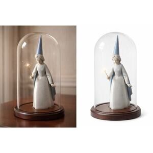 Lladro 4595 Fairy w Star Wand Figurine Blue Hat w Glass Dome Display Base Spain